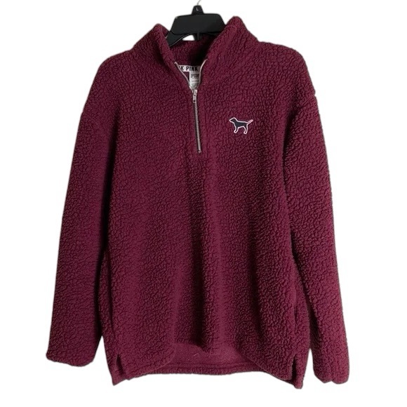 PINK Victoria's Secret Jackets & Blazers - Victoria's Secret Pink Maroon Sherpa Pullover